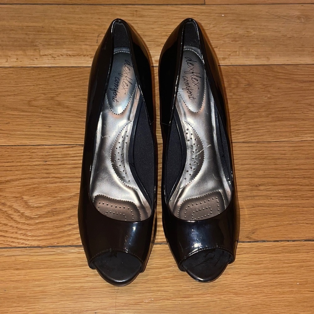 Open-toed black stilettos